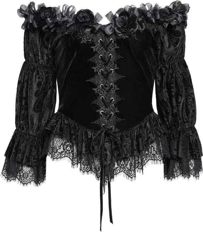 Devil Fashion EVA LADY One Shoulder Seven Quarter Sleeved Gothic Shirt Dámský top černá