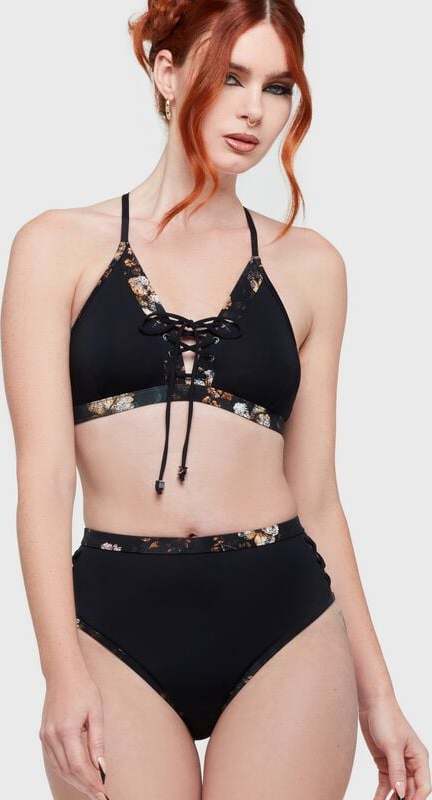 Killstar Bikinové kalhotky Twilight Boho Summer - Cinder Root Spodní díl plavek cerná/bílá
