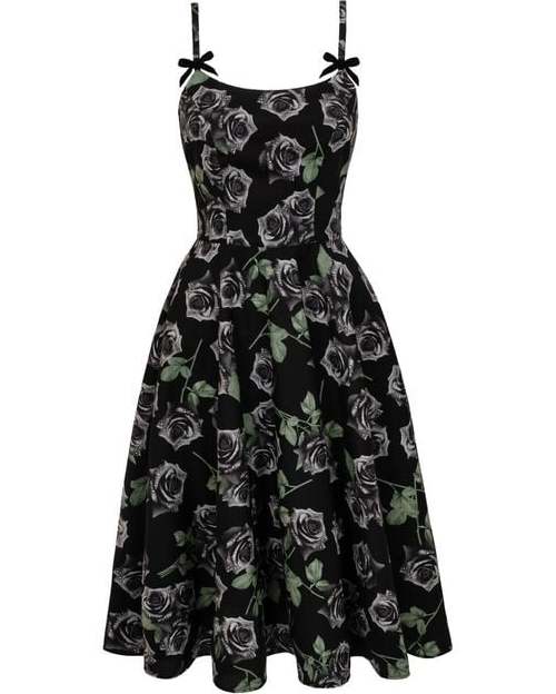 Hell Bunny ROMANCE NOIRE DRESS Šaty cerná/zelená
