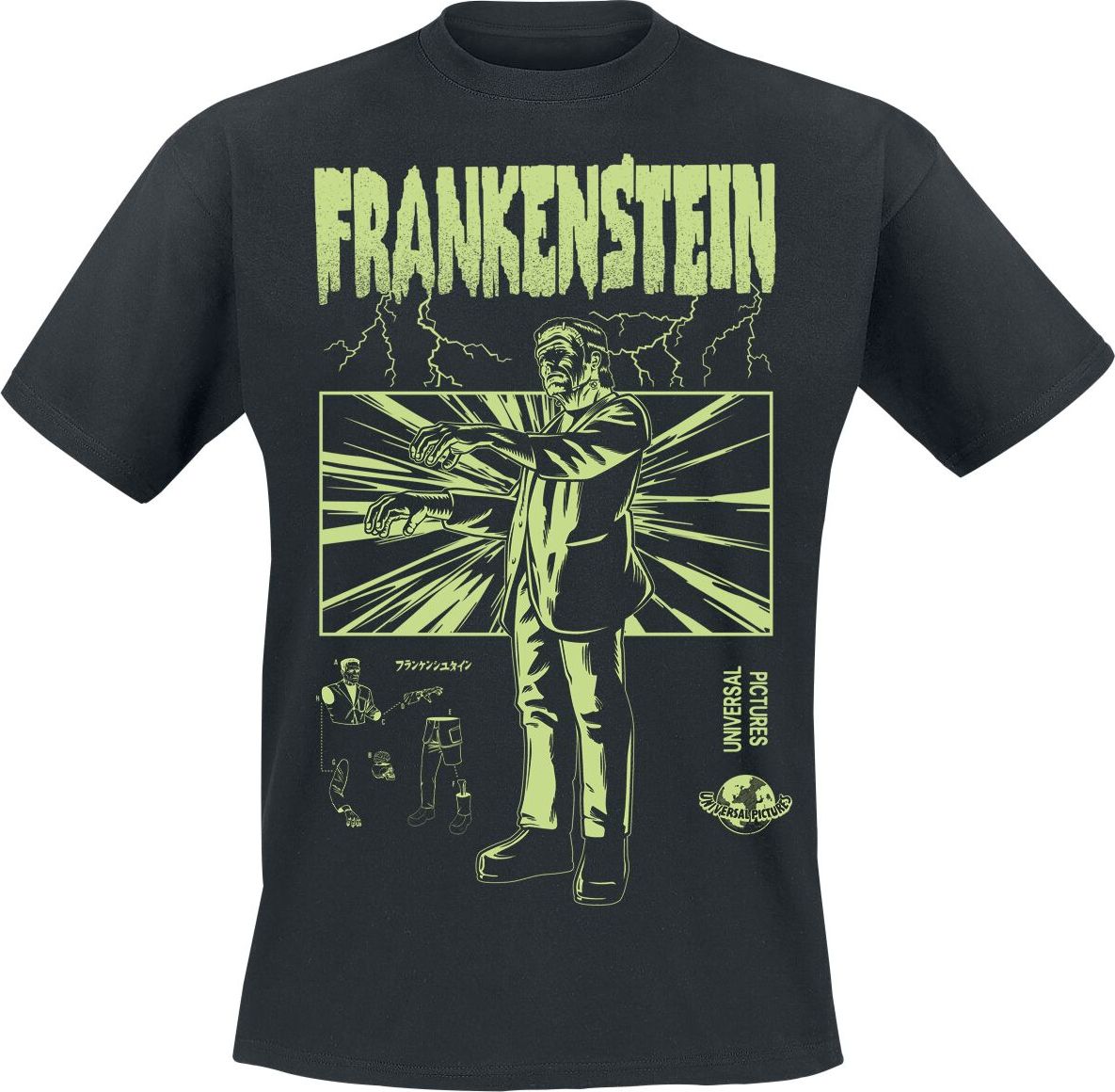 Universal Monsters Frankenstein Retro Tričko černá
