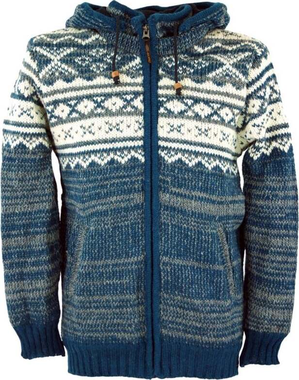 Guru-Shop Gefütterte Unisex Nepal Wolljacke Norwegermuster 22 Zimní bunda modrá