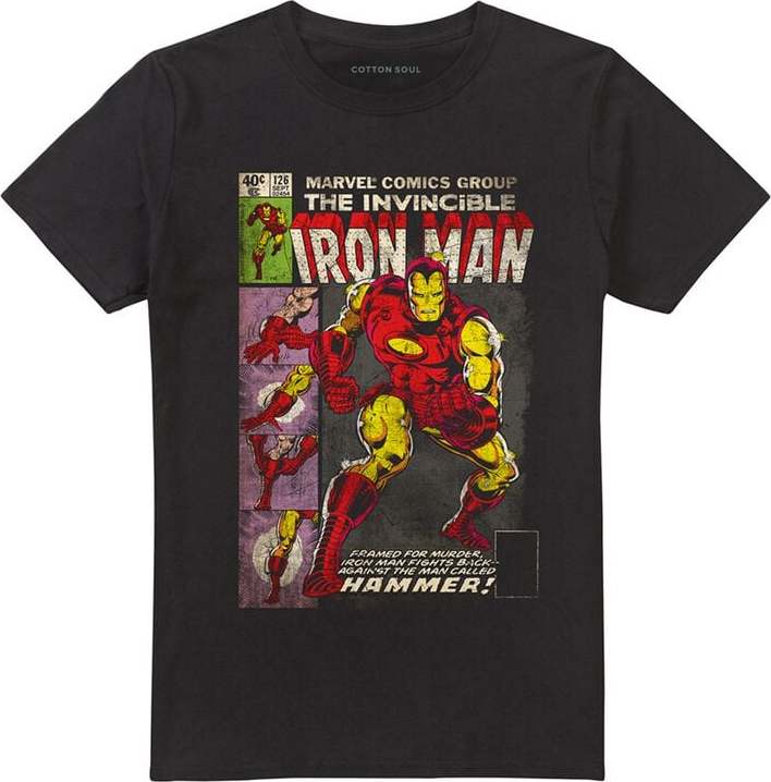 Marvel Iron Man Retro Comic Cover Tričko černá