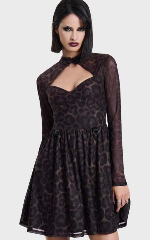 Killstar LEOPARD MINI DRESS Šaty hnědá