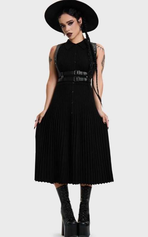 KIHILIST by KILLSTAR SKULTRA SLEEVELESS KNIT DRESS Šaty černá