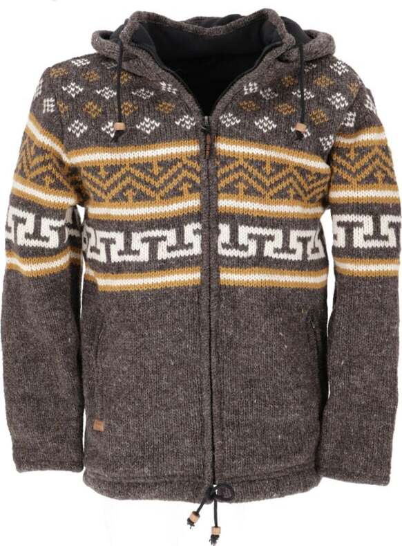 Guru-Shop Gefütterte Unisex Wolljacke 4 Zimní bunda hnědá