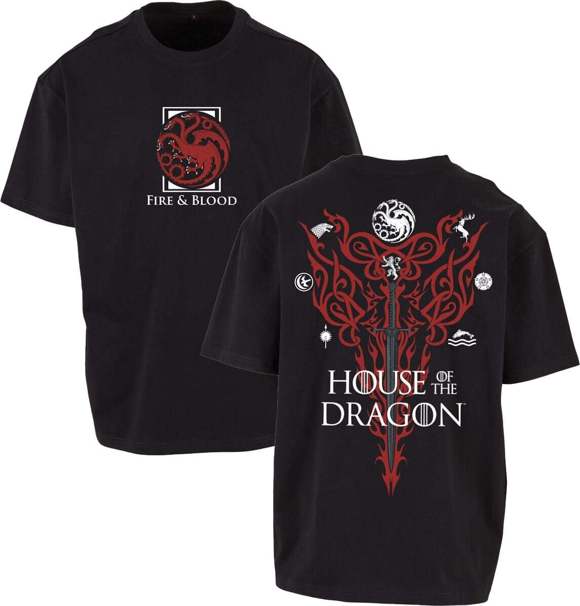 Game Of Thrones House of the Dragon - Fire & Blood Houses Emblems Tričko černá