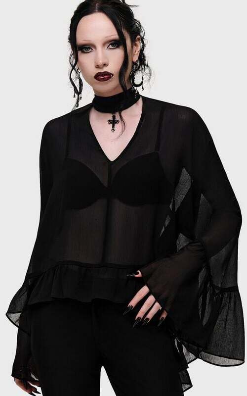 Killstar Cathedral Gardens - Chiffon Blouse Halenka černá