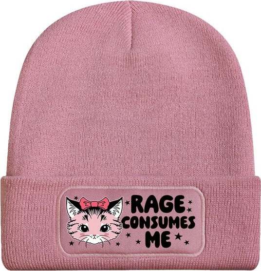 Tierisch Kitsch Kitten Rage Consumes Me Pale Pink Beanie Beanie čepice růžová