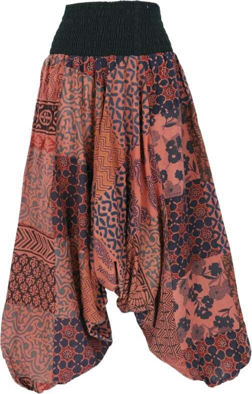 Guru-Shop Sommerliche Aladinhose Patchwork Pluderhose, Hippie Hose - rot Dámské kalhoty červená