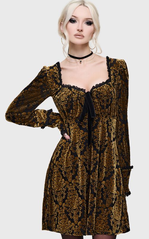 Killstar What Darkness Returns - Sitri Mini Dress Šaty cerná/zlatá