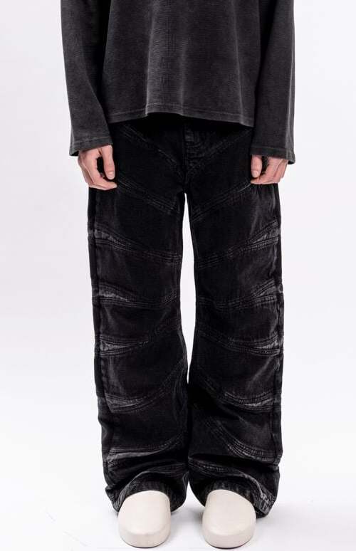 Favela CUTOUT WAVE BOOTCUT BLACK WASHED DENIM Džíny černá