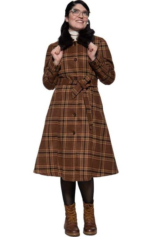 Queen Kerosin Vintage 50‘s Coat WITH FAUX FUR Dámský kabát hnědá