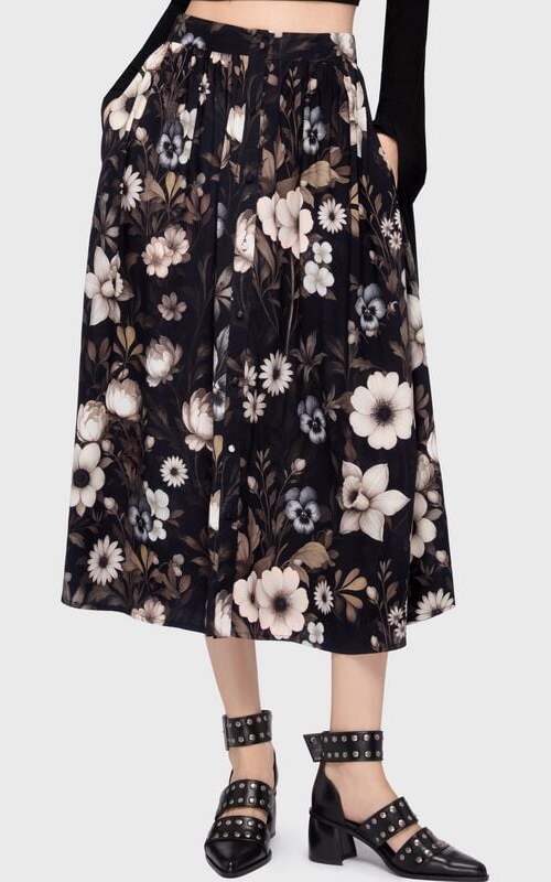 Killstar Celestial Summer - Stellar Hour Midi Skirt Sukně černá