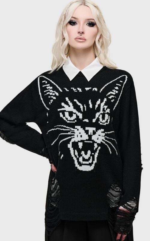 Killstar What Darkness Returns - Fang Knitted Sweater Dámská mikina černá
