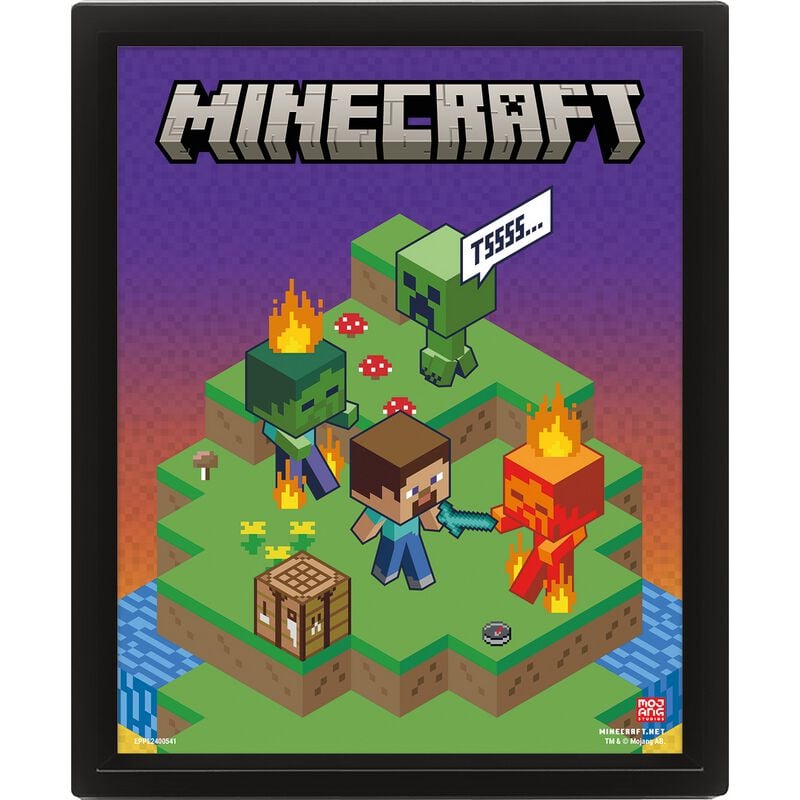 Minecraft 3D obrázek Switching Terrain Zarámovaný obraz vícebarevný