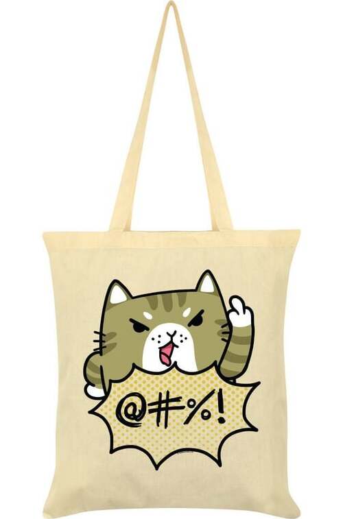 Tierisch Sweary Cat Tote Bag Plátená taška krémová