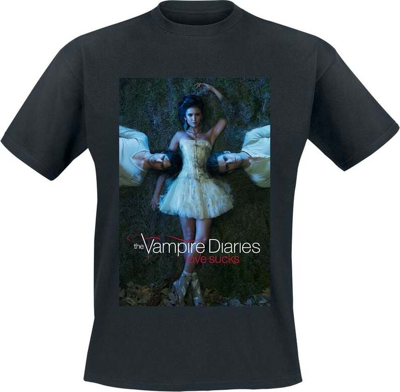 The Vampire Diaries Vampire Diaries Elena With Stefan And Damon Tričko černá