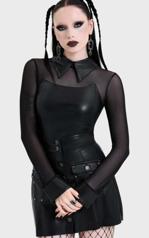 KIHILIST by KILLSTAR Nova Collared Corset Top Dámské tričko s dlouhými rukávy černá