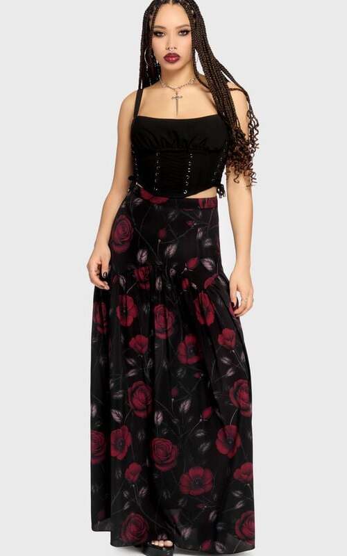 Killstar Mourning Muse - Fawnelle Skirt Sukně cerná/cervená