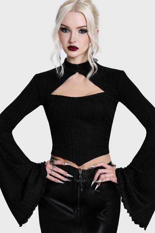 KIHILIST by KILLSTAR Noir Cut Out Top Dámské tričko s dlouhými rukávy černá