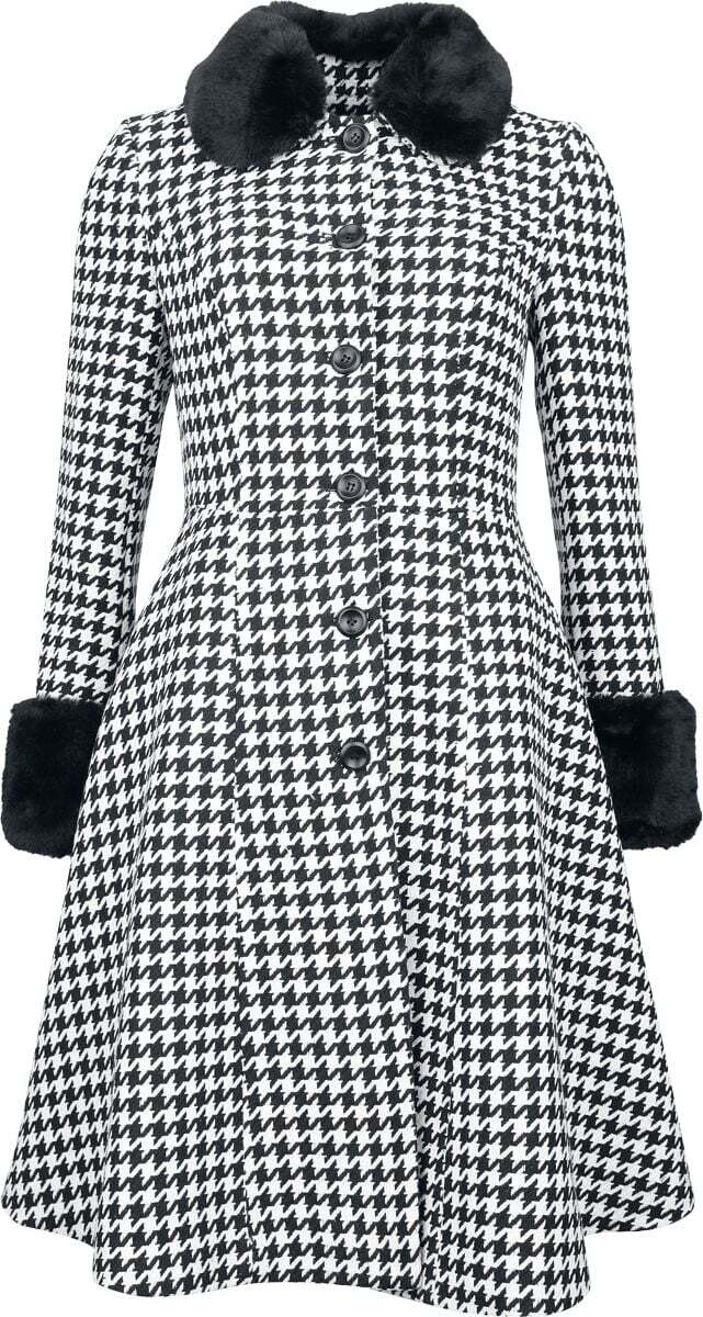 Voodoo Vixen Houndstooth Faux Fur Trim Coat Dámský kabát cerná/bílá
