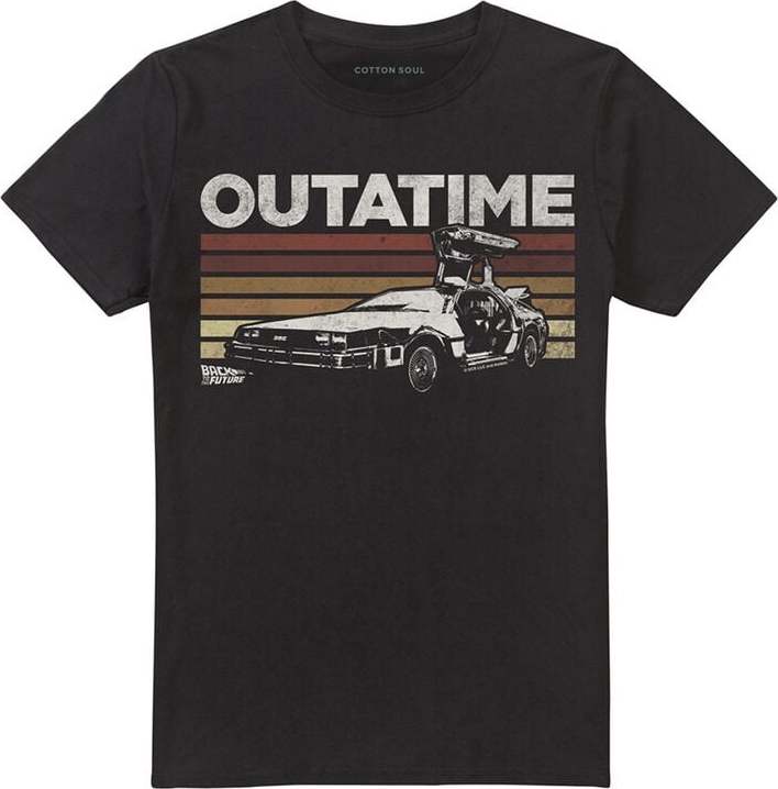 Back To The Future Delorean Retro Stripes Tričko černá