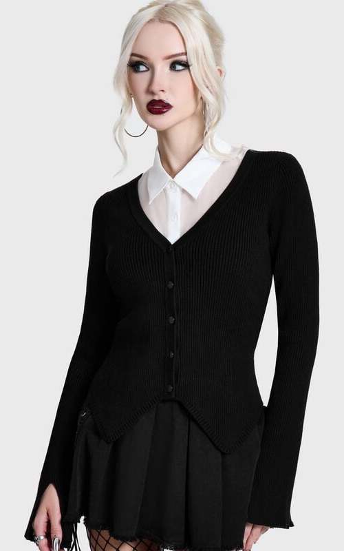 KIHILIST by KILLSTAR Skultra V Neck Cardigan Dámský kardigan černá