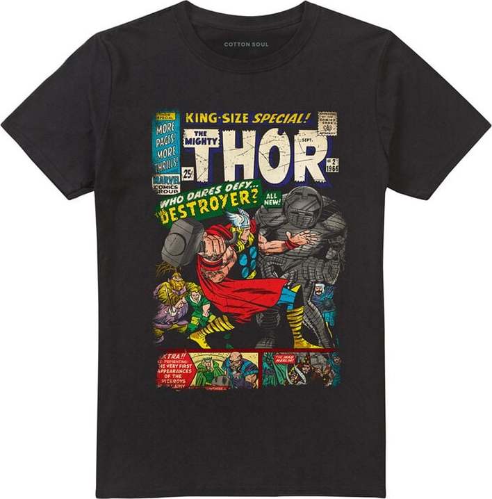 Marvel Thor Retro Comic Cover Tričko černá