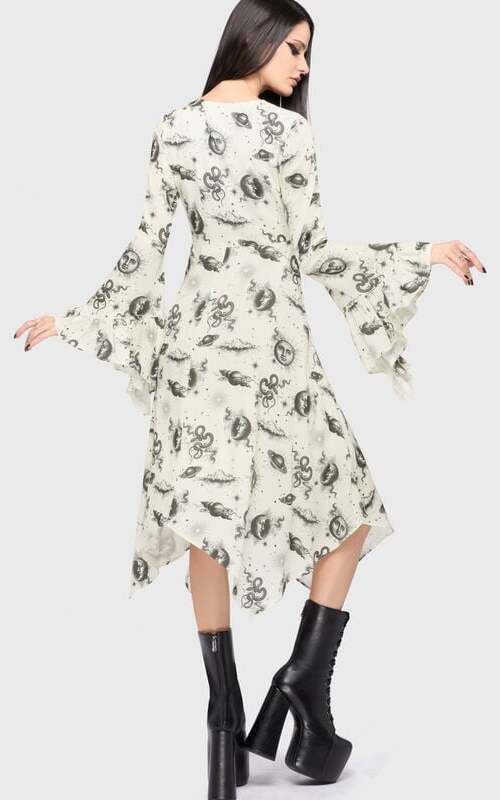 Killstar Celestial Night Midi Dress Šaty krémová