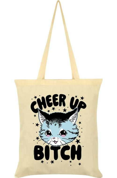 Tierisch Kitsch Kitten Cheer Up Bitch Plátená taška krémová