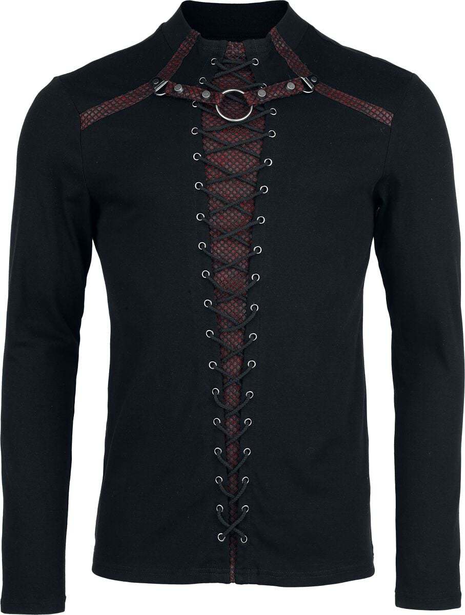 Punk Rave Tričko s dlouhými rukávy Punk Handsome Tričko s dlouhým rukávem cerná/cervená