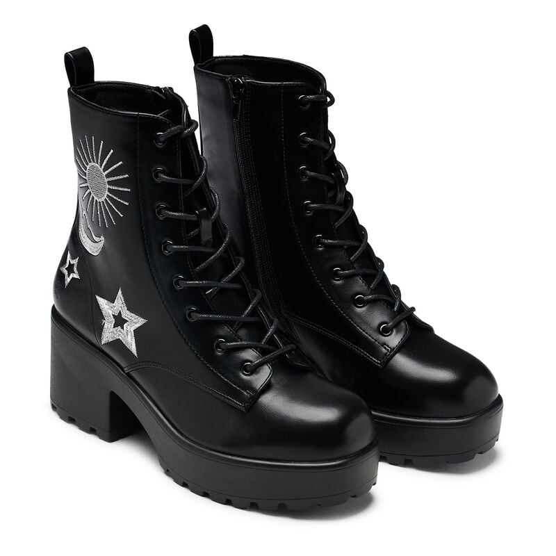 KOI Astro Silver Star & Moon Chunky Boots boty černá