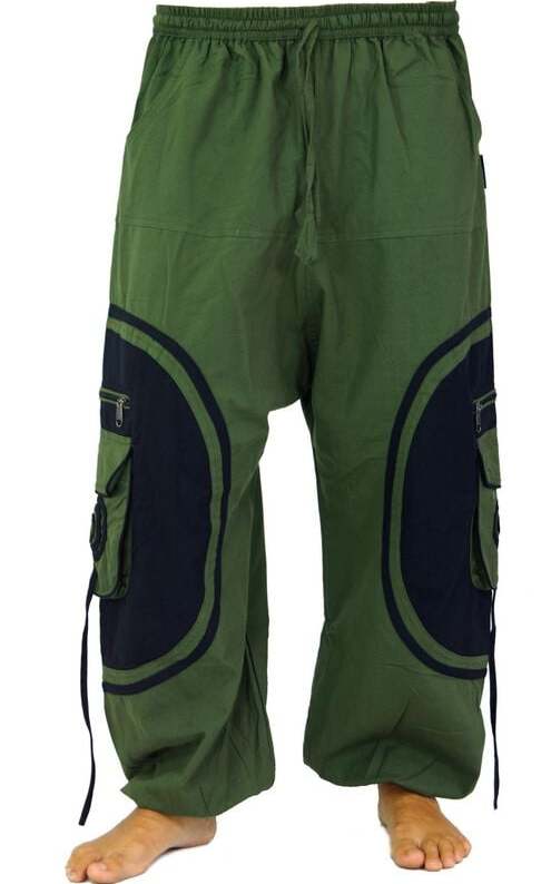 Guru-Shop Goahose, Yoga Hose olive/schwarz Kalhoty olivová/cerná
