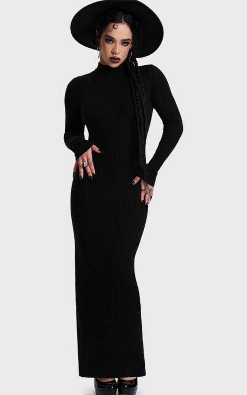 KIHILIST by KILLSTAR SKULTRA KNIT MAXI DRESS Šaty černá