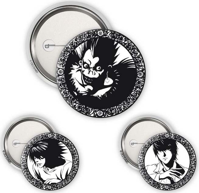 Death Note Light, L & Ryuk Sada odznaku vícebarevný