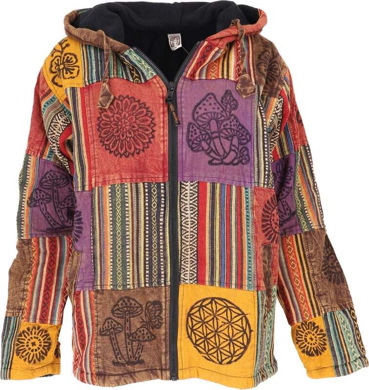 Guru-Shop Goa Jacke, Patchwork Sweatshirt Jacke - braun/bunt Mikina s kapucí na zip vícebarevný