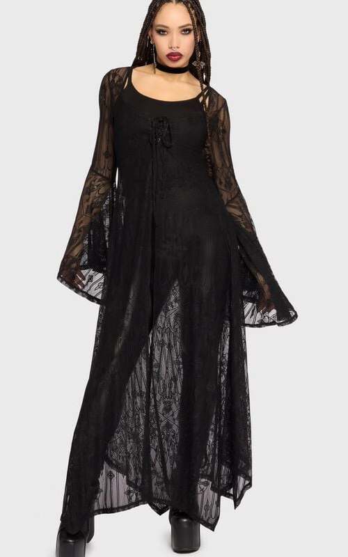 Killstar Crux Obscura - Shadow Queen Duster Cardigan černá