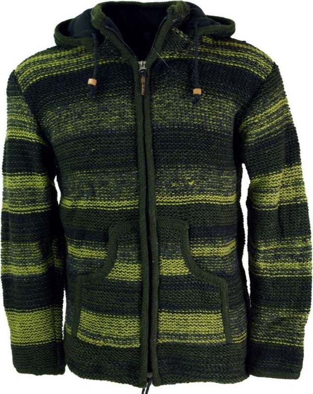 Guru-Shop Gefütterte Unisex Nepal Wolljacke 25 Zimní bunda zelená