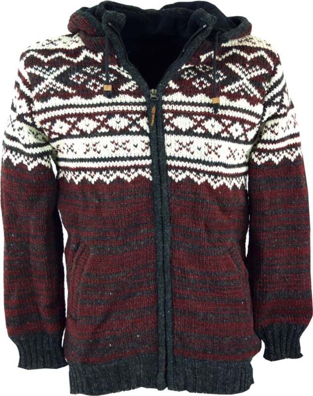 Guru-Shop Gefütterte Unisex Nepal Wolljacke Norwegermuster 20 Zimní bunda červená