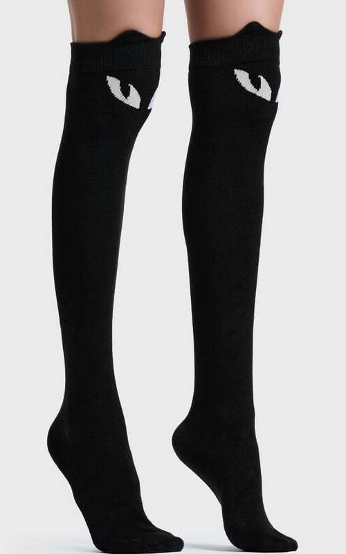 Killstar KEIKO KITTY KNEE HIGH SOCKS Punčochy černá