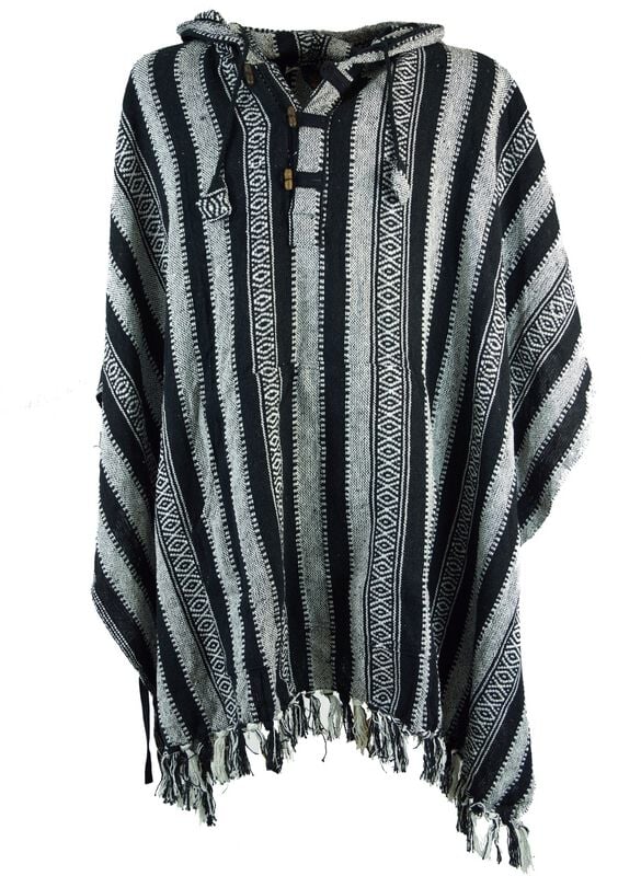 Guru-Shop Poncho Hippie chic, Ethno Poncho, Andenponcho Pončo cerná/šedá