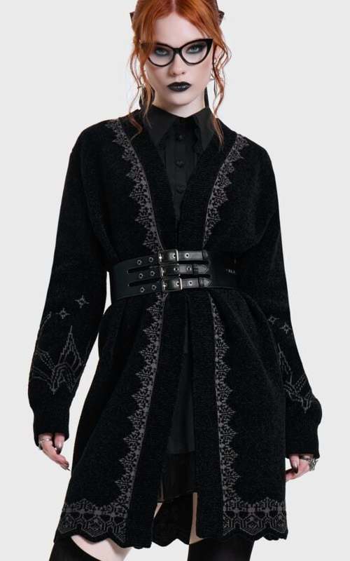 Killstar CATHEDRA SPIRES KNITTED CARDIGAN Dámský kardigan cerná/cervená