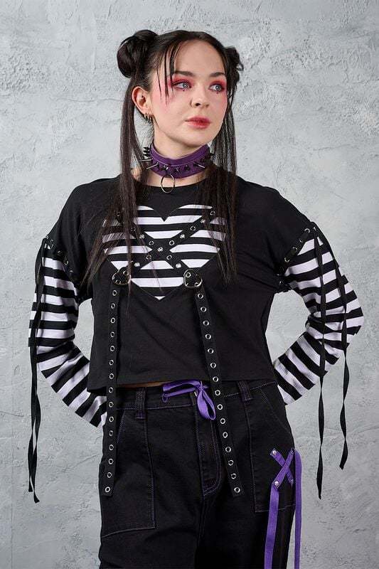 Banned Alternative My Heart Hacker Top Dámské tričko s dlouhými rukávy cerná/bílá