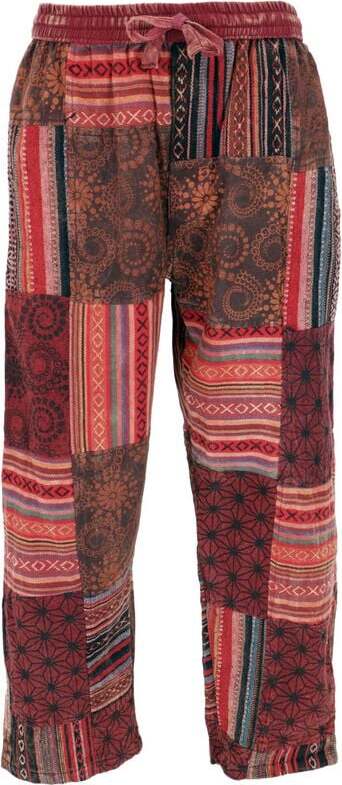 Guru-Shop Patchwork Yogahose, Goa Hose, Loose fit Hose - weinrot Kalhoty červená