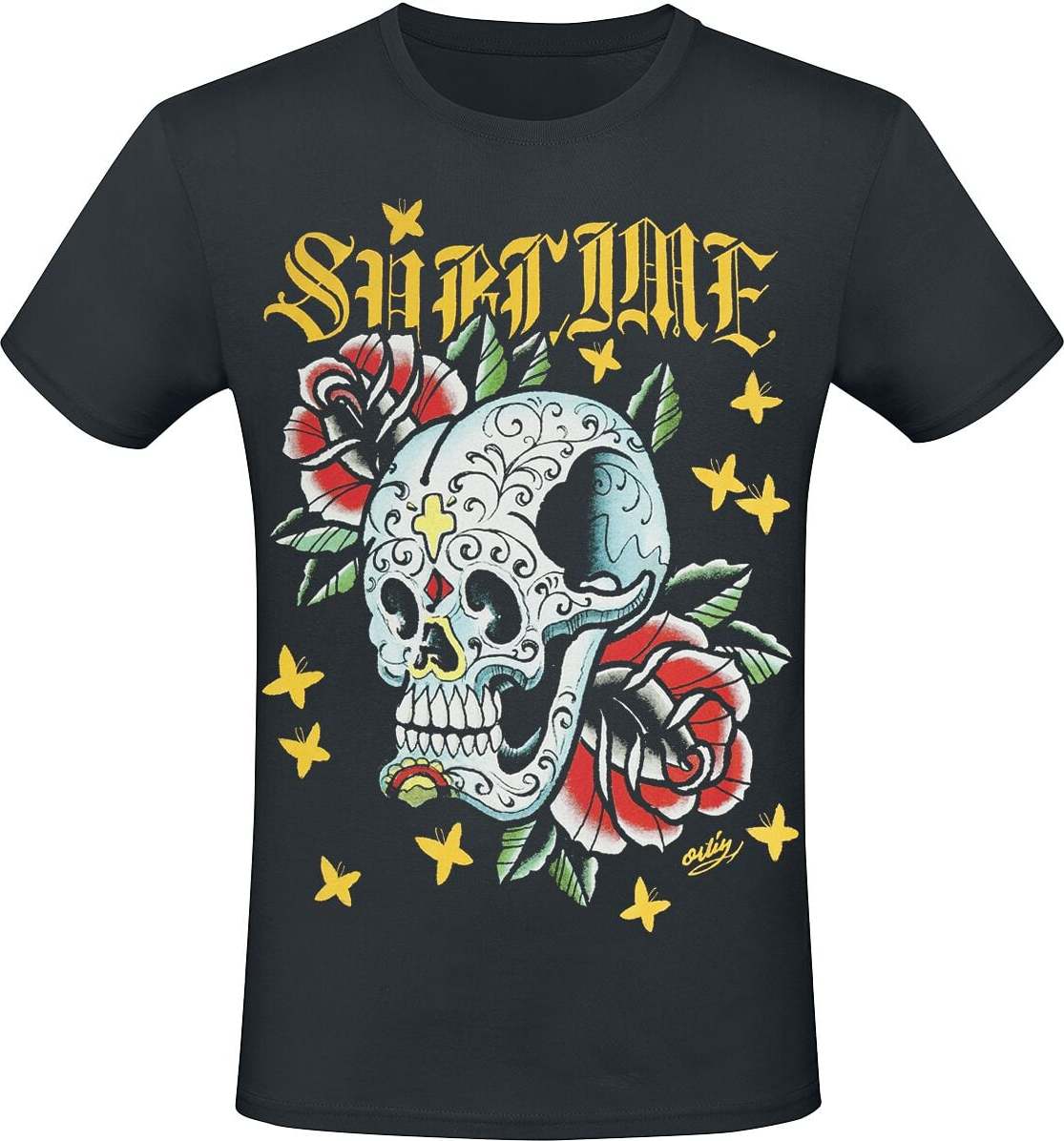 Sublime Flowers Skull Tričko černá