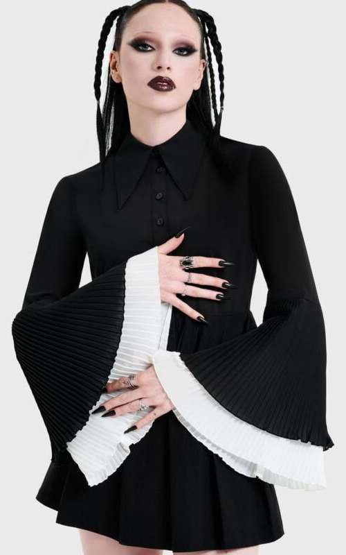 KIHILIST by KILLSTAR OBSIDIENNE PLEATED SHIRT Halenka černá