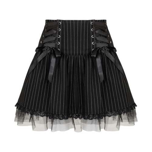 Hell Bunny QUINZEL C Pinstripe SKIRT Sukně cerná/bílá