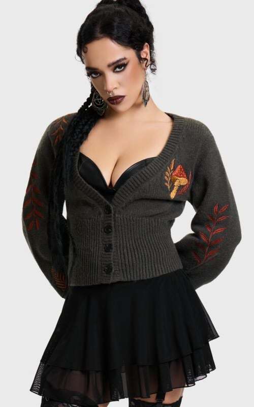 Killstar Faela Cropped Knitted Cardigan Dámský kardigan tmave zelená
