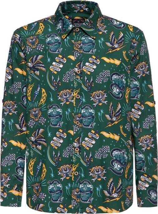 King Kerosin Tattoo Style Retro Shirt Košile tmave zelená