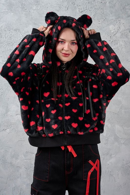 Banned Alternative Meowgical Girl Hoodie Dámská mikina cerná/cervená